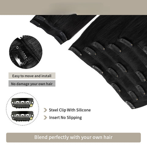 Clip In Hair Extensions Human Hair 9Pcs 20 Clips Invisible Natural Remy Human Hair (#1 Jet Black)