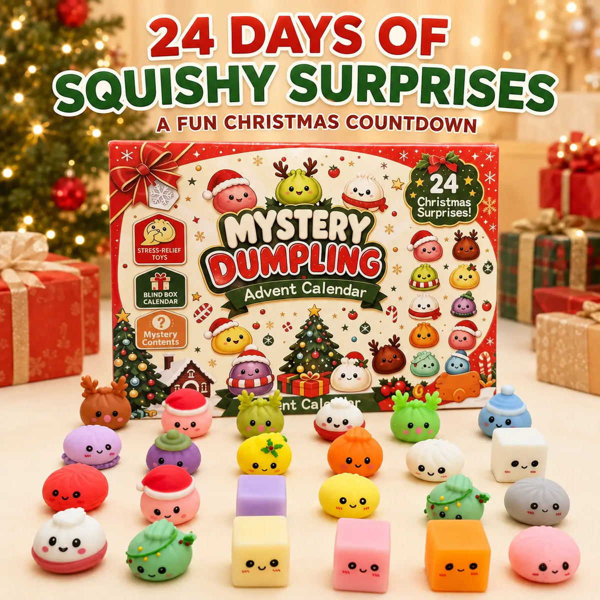 Christmas Mini Squishies Advent Calendar 2026, 24-Day Holiday Countdown Fidget Stress Relief Set, Cute Dumpling Squeeze Figures for Indoor Recreation, Stocking Stuffers, Xmas Party Favors, Small Surprise Gifts for Kids Teens Adults