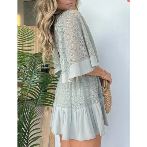 WOMEN'S LACE CROCHET ROMPER DRESS WITH BUILT-IN SHORTS