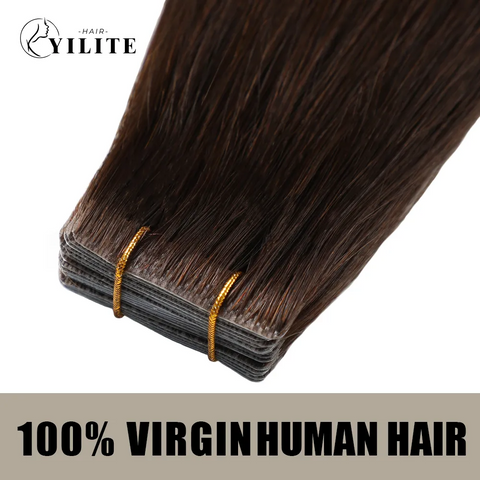 Seamless Injected Hand-Tied Invisible Tape In Hair Extension 20Pcs Virgin Human Hair (#2 Darkest Brown)