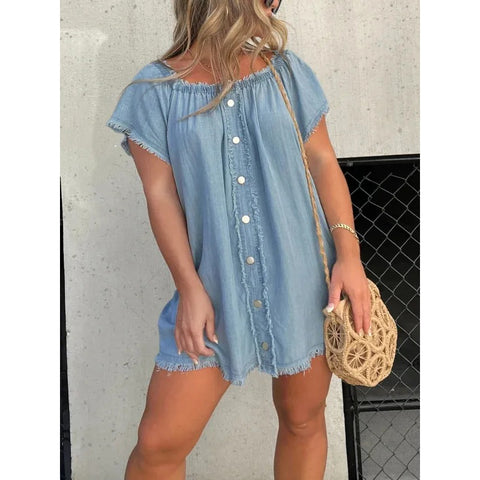 SHORT SLEEVE CASUAL DENIM DRESS (BUY 2 FREE SHIPPING)