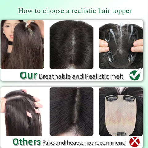 Best Breathable Real Hair Topper for Women Crown Topper No Bangs