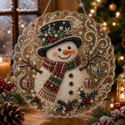 Christmas Pearl Diamond Painting Suncatcher Craft Kit, DIY Crafting Set (8in) - Pre-Assembled Metal Chain, Acrylic Round Board with Lace Edge, 3D Mixed-Sized Pearl Beads, Festive Window Wall Decor,DIY Handmade Holiday Hanging Decor,Christmas gift