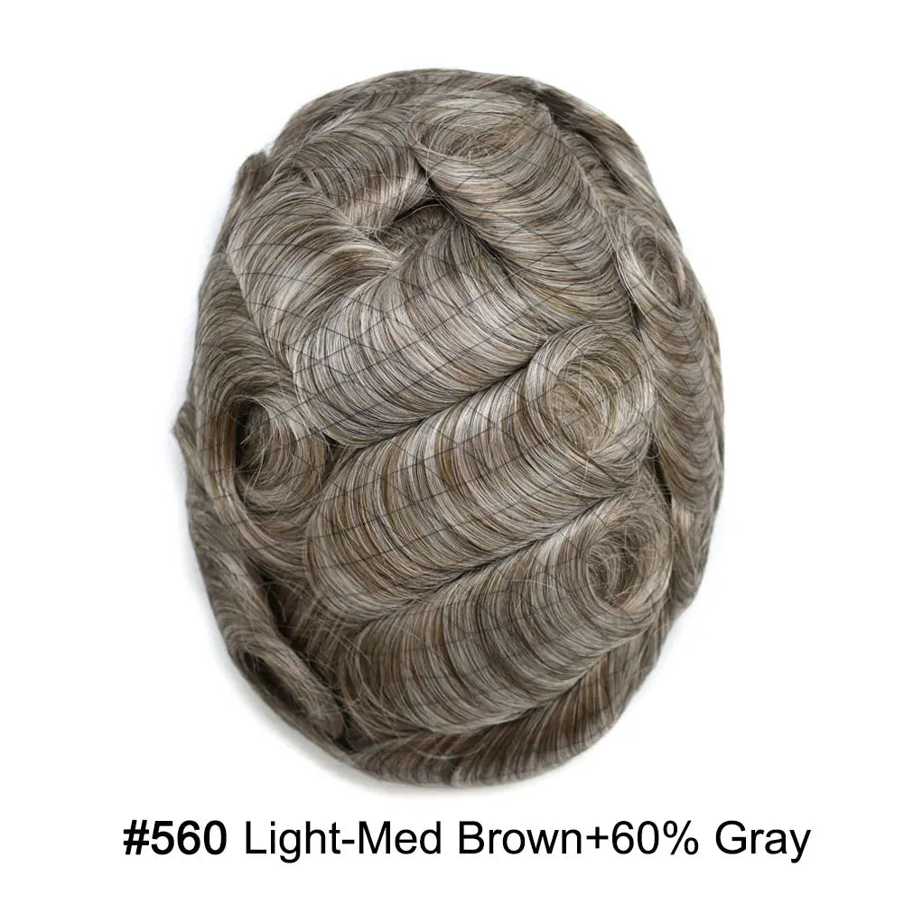 Full Poly Hairpiece for Men Toupee Real Human Hair Replacement System Natural Looking Mens Wig Durable PU Injected Mens Hair System Hair Pieces for Men Hair Unit for Hair Loss protesis capilar hombre Male Hair Prosthesis