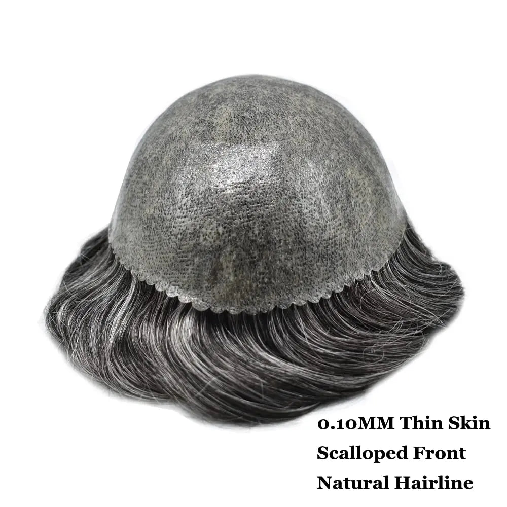 Full Poly Hairpiece for Men Toupee Real Human Hair Replacement System Natural Looking Mens Wig Durable PU Injected Mens Hair System Hair Pieces for Men Hair Unit for Hair Loss protesis capilar hombre Male Hair Prosthesis