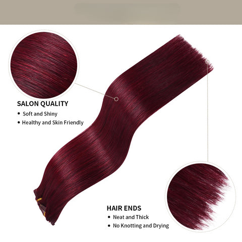 Clip In Hair Extensions Human Hair 8Pcs 18 Clips Invisible Natural Remy Human Hair (#99J Burgundy)