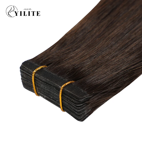 Narrow Invisible Tape In Hair Extension Remy Human Hair 24Pcs (#2 Darkest Brown)