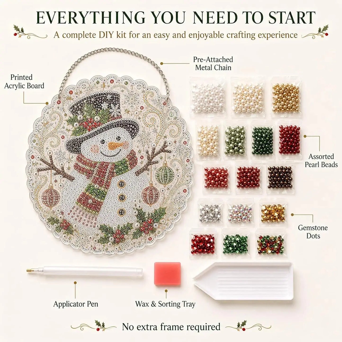 Christmas Pearl Diamond Painting Suncatcher Craft Kit, DIY Crafting Set (8in) - Pre-Assembled Metal Chain, Acrylic Round Board with Lace Edge, 3D Mixed-Sized Pearl Beads, Festive Window Wall Decor,DIY Handmade Holiday Hanging Decor,Christmas gift