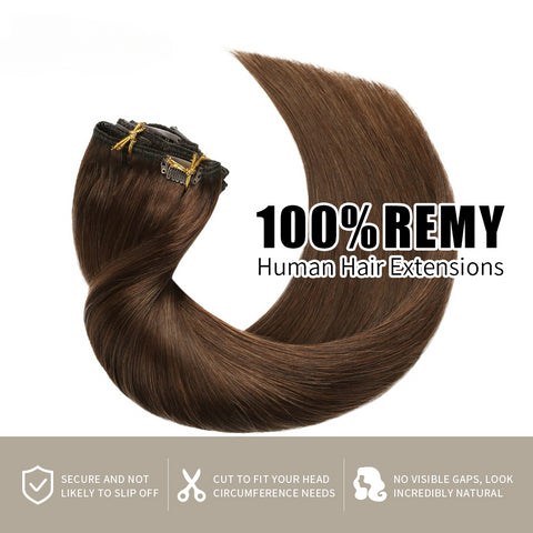 Clip In Hair Extensions Human Hair 8Pcs 18 Clips Invisible Natural Remy Human Hair (#4 Medium Brown)