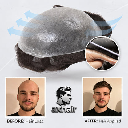 Ultra Thin0.02-0.03mm V Loop  Mens Hair System Ultra Thin Skin Full V-loop, Natural, Transparent, Soft