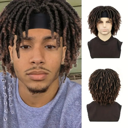 Men’s Synthetic Dreadlock Wig with 6-Inch Headband | Braided Twists & Curly Ends | Natural Look Everyday Wear | Breathable & Adjustable | Hip Hop Rasta Style