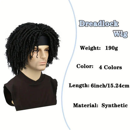 Men’s Synthetic Dreadlock Wig with 6-Inch Headband | Braided Twists & Curly Ends | Natural Look Everyday Wear | Breathable & Adjustable | Hip Hop Rasta Style