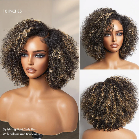 Trendy Short Cut Curly HD Lace Glueless Side Part Wig 100% Human Hair