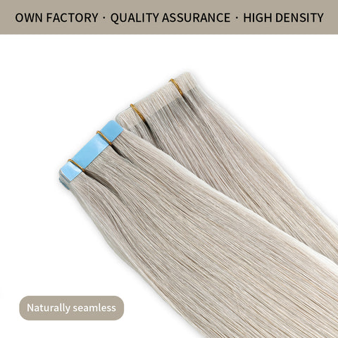 Seamless Injected Hand-Tied Invisible Tape In Hair Extension 20Pcs Virgin Human Hair (#Silver)