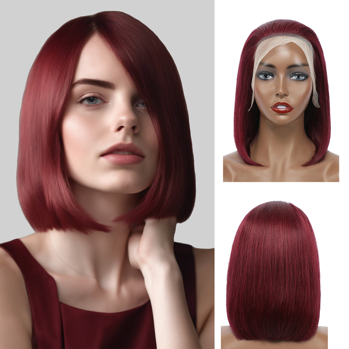 13×4 Full Lace Frontal Bob Wig Free Part Natural Remy Human Hair (#99J)