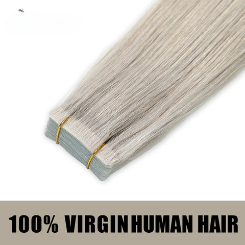 Seamless Injected Hand-Tied Invisible Tape In Hair Extension 20Pcs Virgin Human Hair (#Silver)