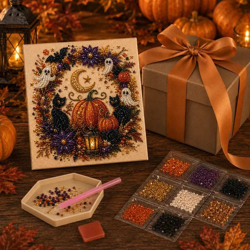 【10*10inch】DIY Diamond Painting Kit with Special-Shaped Beads, Christmas & Halloween Art Craft, Sparkling Holiday Canvas Decoration, Relaxing Handmade Gift for Adults and Beginners
