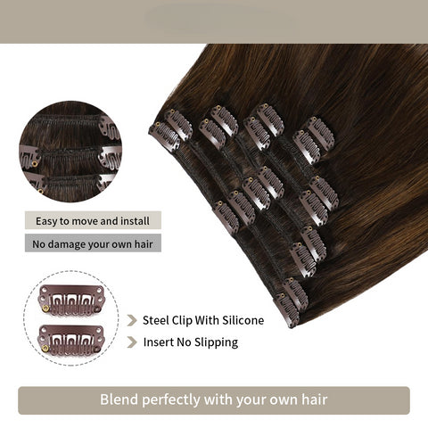 Clip In Hair Extensions Human Hair 8Pcs 18 Clips Invisible Natural Remy Human Hair (#P2/6/T2)