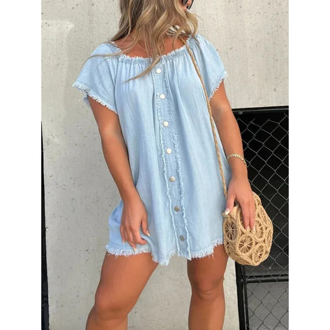 SHORT SLEEVE CASUAL DENIM DRESS (BUY 2 FREE SHIPPING)