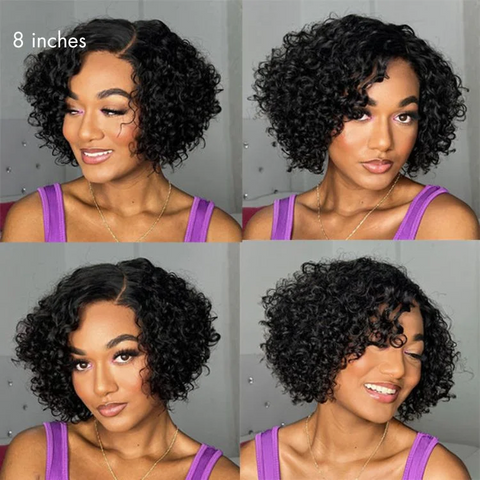 Trendy Short Cut Curly HD Lace Glueless Side Part Wig 100% Human Hair