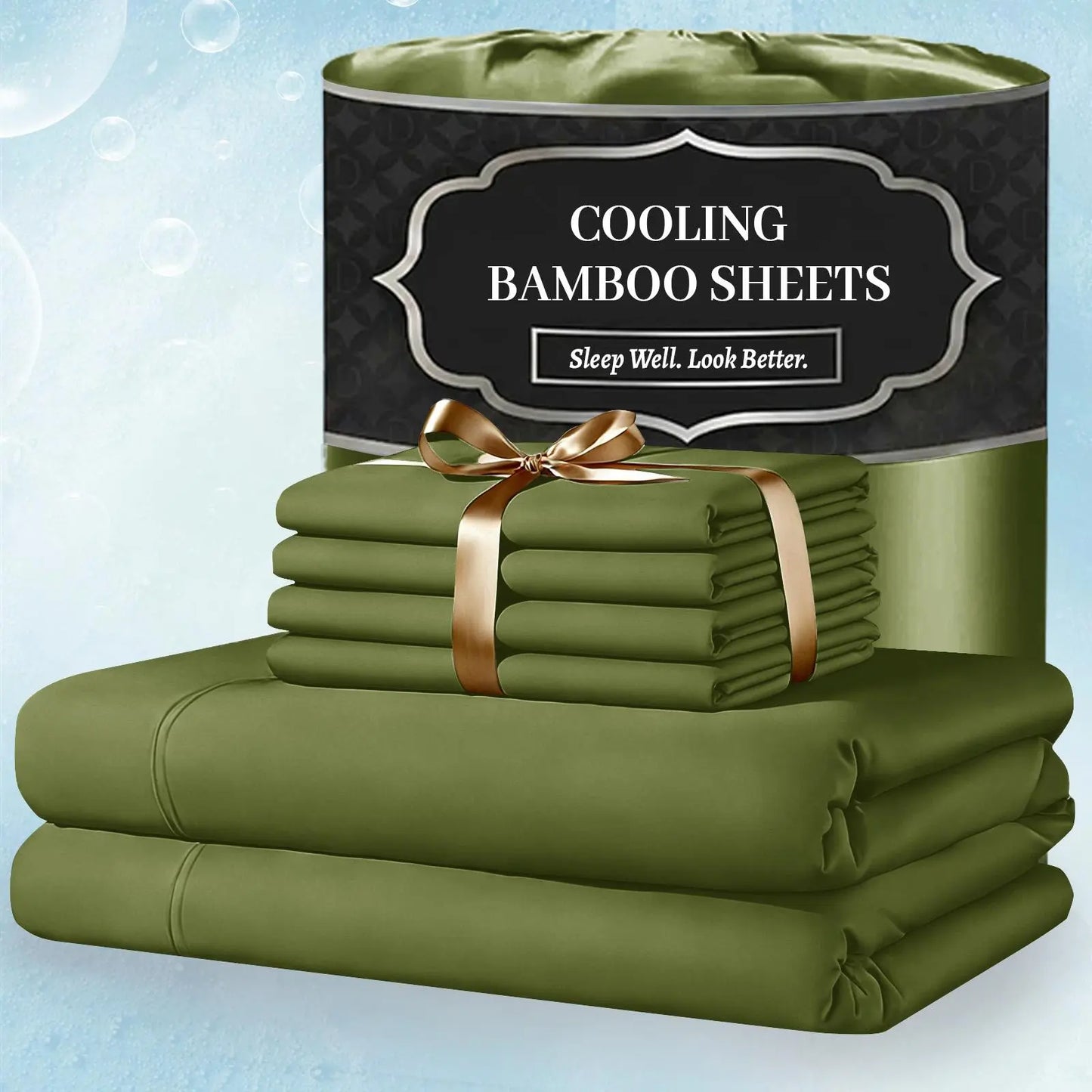 Extra Deep Pocket Bamboo Sheets - 6 Pcs Breathable &Cooling for Hot Sleepers , Hotel Luxury Fitted Soft Wrinkle-Free For Extra Deep Mattresses, Room Decor, Twin/Full/Queen/King Size Pillowcase Sets