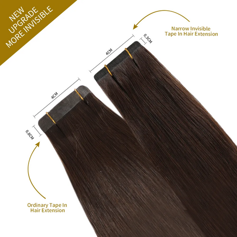 Narrow Invisible Tape In Hair Extension Remy Human Hair 24Pcs (#2 Darkest Brown)