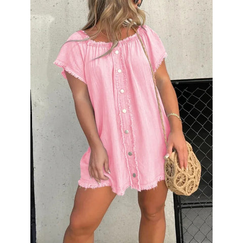 SHORT SLEEVE CASUAL DENIM DRESS (BUY 2 FREE SHIPPING)