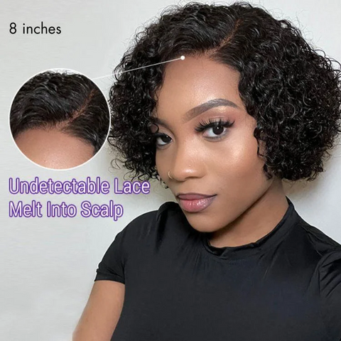 Trendy Short Cut Curly HD Lace Glueless Side Part Wig 100% Human Hair