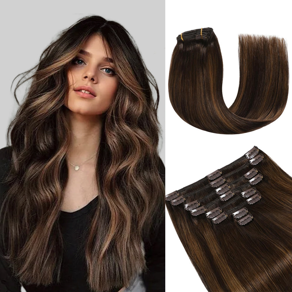 Clip In Hair Extensions Human Hair 8Pcs 18 Clips Invisible Natural Remy Human Hair (#P2/6/T2)