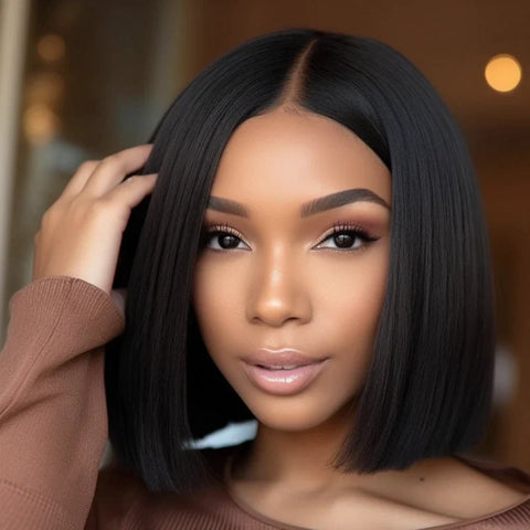 Flash Sale | Soul Lady 5x5 HD Lace Blunt Cut Bob Short Straight Hair Side Part Bob Wigs