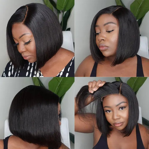 Flash Sale | Soul Lady 5x5 HD Lace Blunt Cut Bob Short Straight Hair Side Part Bob Wigs