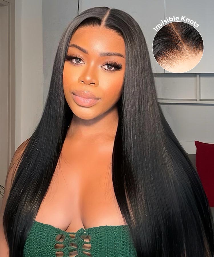 5x5 Invisible Lace Closure Glueless Wigs Long Straight Human Hair Wigs 180% Density