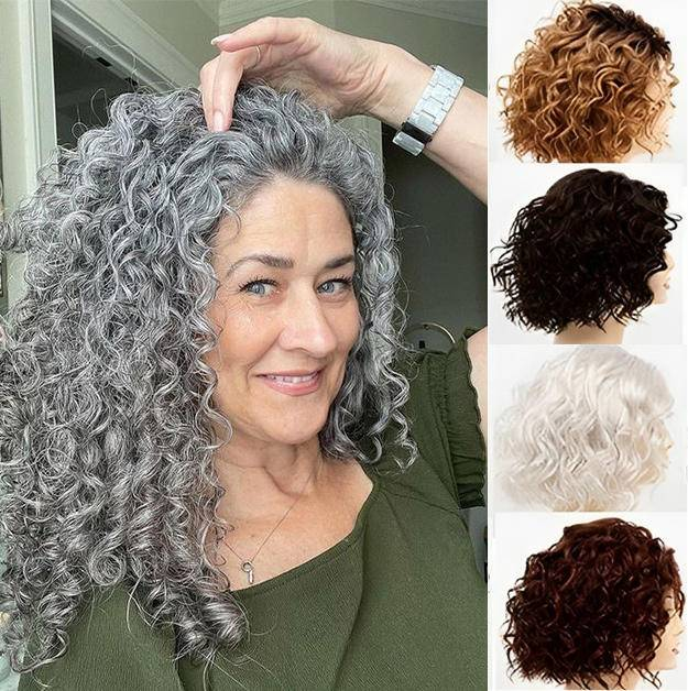 【Hot Sale】Curly Hair Topper with 4 Clips for Thinning Hair