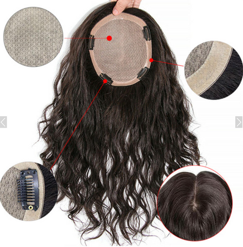 【Hot Sale】Curly Hair Topper with 4 Clips for Thinning Hair